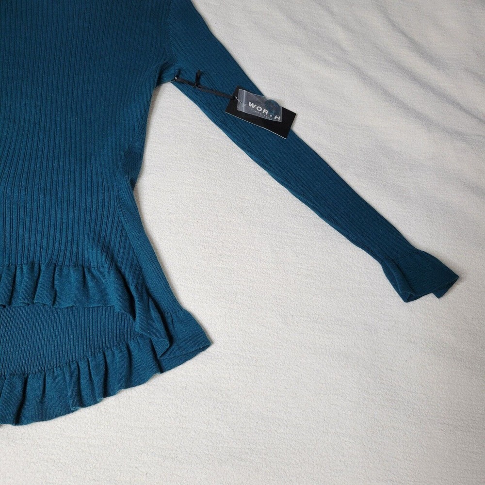 Worth New York Sweater Womens Sz P Lightweight Teal Green Silk Blend Academia - Picture 4 of 16